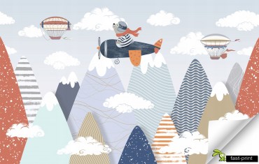 Fototapeta-3d-na-Wymiar-dla-Dzieci-MIS-GORY-SAMOLOT-Winylowa-Laminowana