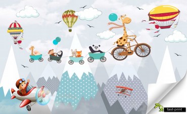 Fototapeta-3d-na-Wymiar-dla-Dzieci-ZWIERZETA-GORY-Winylowa-Laminowana